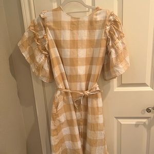 Gold ruffle sleeve dress